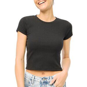 NWT J. Crew Factory Crewneck Cropped Ribbed Tee | Heathered Black | XS